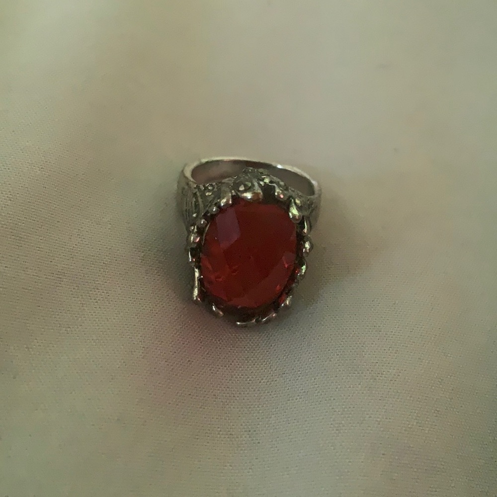 vintage silver red diamond ring